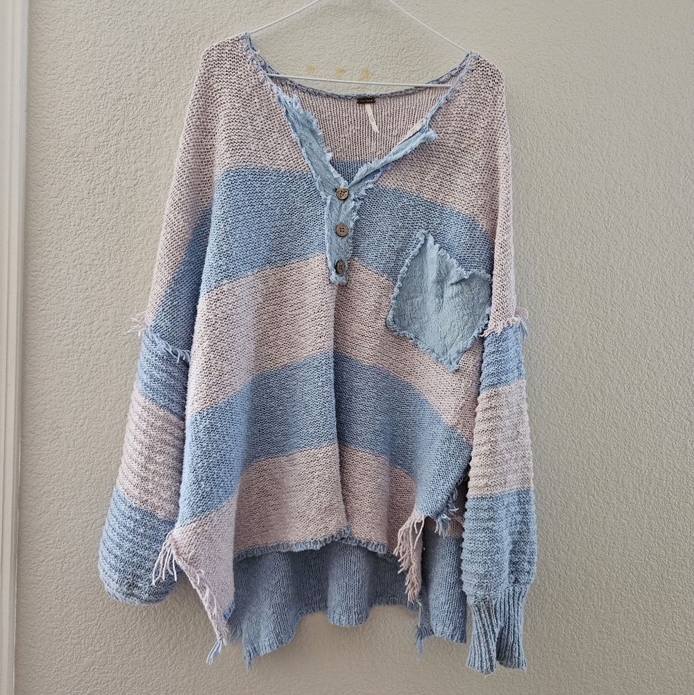 Free People Knit V-Neck Henley Sweater